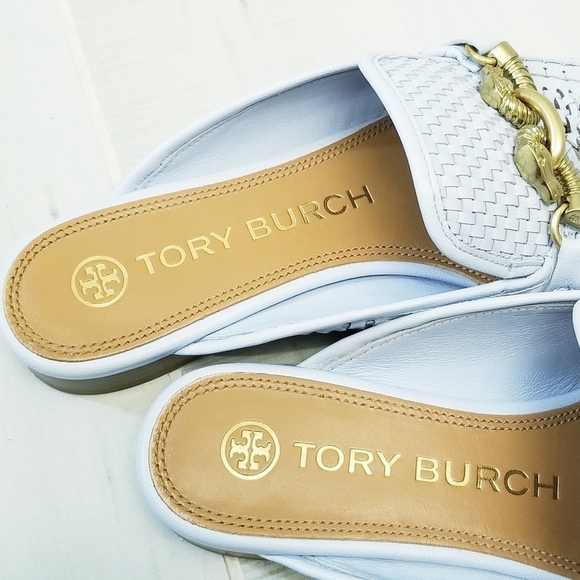 {6M} Tory Burch Jessa Woven Backless Loafer Icy Blue - Picture 10 of 15